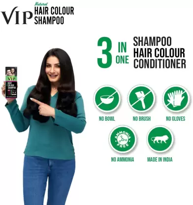 VIP Hair Colour Shampoo 400 ml | 5-in-1 Use Hair Dye
