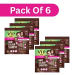 VIP Hair Colour Shampoo Brown 120ml (20ML, Pack of 6) | Men & Women 100% Grey Coverage | Easy Hair Coloring in 15 Minutes | Ammonia-Free