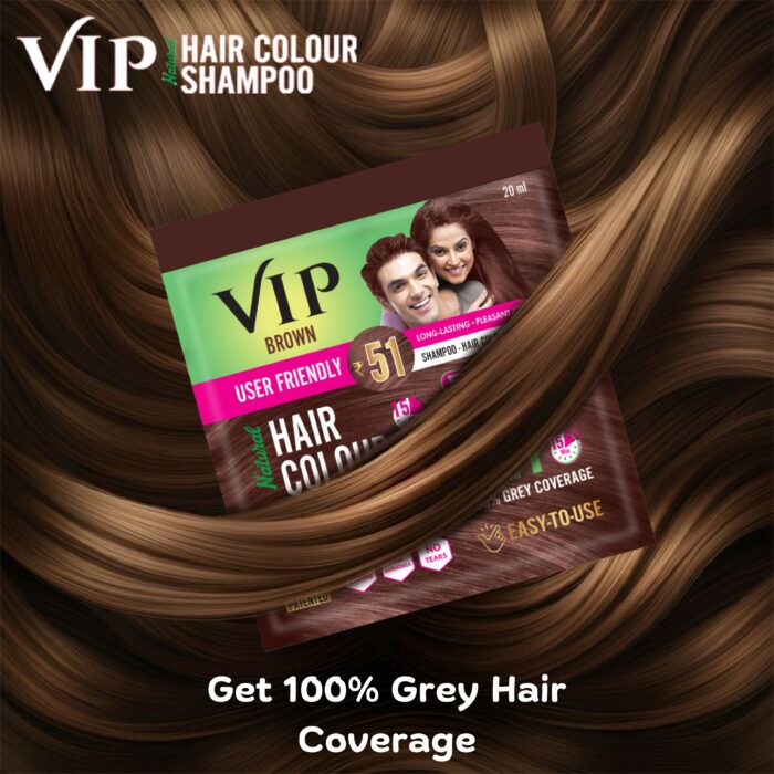 VIP Hair Colour Shampoo - Brown | Ammonia Free Hair Colour for Men and Women | 20ML (Pack of 10) - Image 2