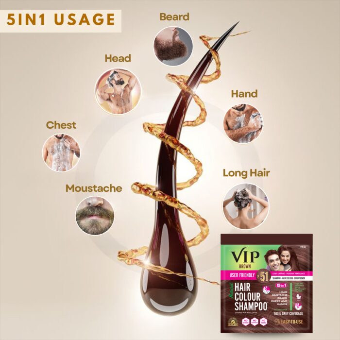 VIP Hair Colour Shampoo - Brown | Ammonia Free Hair Colour for Men and Women | 20ML (Pack of 10) - Image 5