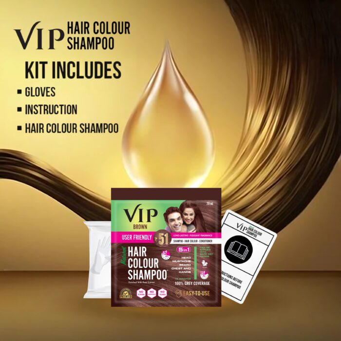 VIP Hair Colour Shampoo - Brown | Ammonia Free Hair Colour for Men and Women | 20ML (Pack of 10) - Image 7