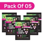 VIP Natural Hair Colour Shampoo 10ml Black (Pack of 5)|3 in 1 grey coverage shampoo for men and women|Travel pack
