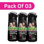 VIP Hair Colour Shampoo 180ml Black (Pack of 3)| Ammonia-Free | 5-in-1 Grey Coverage for Men & Women