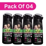 VIP Hair Colour Shampoo,180ml Black (Pack of 4)| 15-Minute Instant Black Hair Shampoo | Ammonia-Free, Long Lasting for Men & Women | .