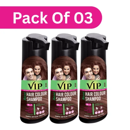 VIP Natural Hair Colour Shampoo,180ml Brown (Pack of 3) | Shampoo-Based Hair Color, Easy DIY Shampoo for Men & Women