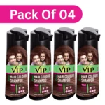 VIP Hair Colour Shampoo for Men & Women,180ml Brown (Pack of 4) | 15minutes | Long Lasting Color with 100% Grey Coverage