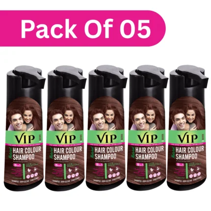 VIP Natural Hair Colour Shampoo,180ml Brown (pack of 5)| 3 in 1 hair color in 15 mins with natural shine