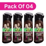VIP Hair Colour Shampoo for Grey Hair, 180ml Dark Brown (Pack of 4) |15 Min Easy Hair Dye for Men & Women