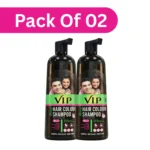 VIP Hair Color Shampoo 400ml Natural Black (Pack of 2) for Men and Women, Ammonia-Free with Pearl Extract | Family Pack Long-Lasting
