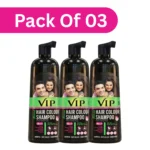 VIP 3 IN 1 Hair colour shampoo for Men & Women 400ml Black (Pack of 3) | Ammonia Free Hair Colour | 100% Grey Coverage | 15 Min Action