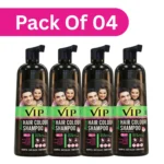 VIP Shampoo Hair Colour, Black 400ml (Pack of 4) | Glove Free Hair Colour, Lasts Up to 3-4 weeks | Ammonia Free Permanent Hair Colour for Women & Men