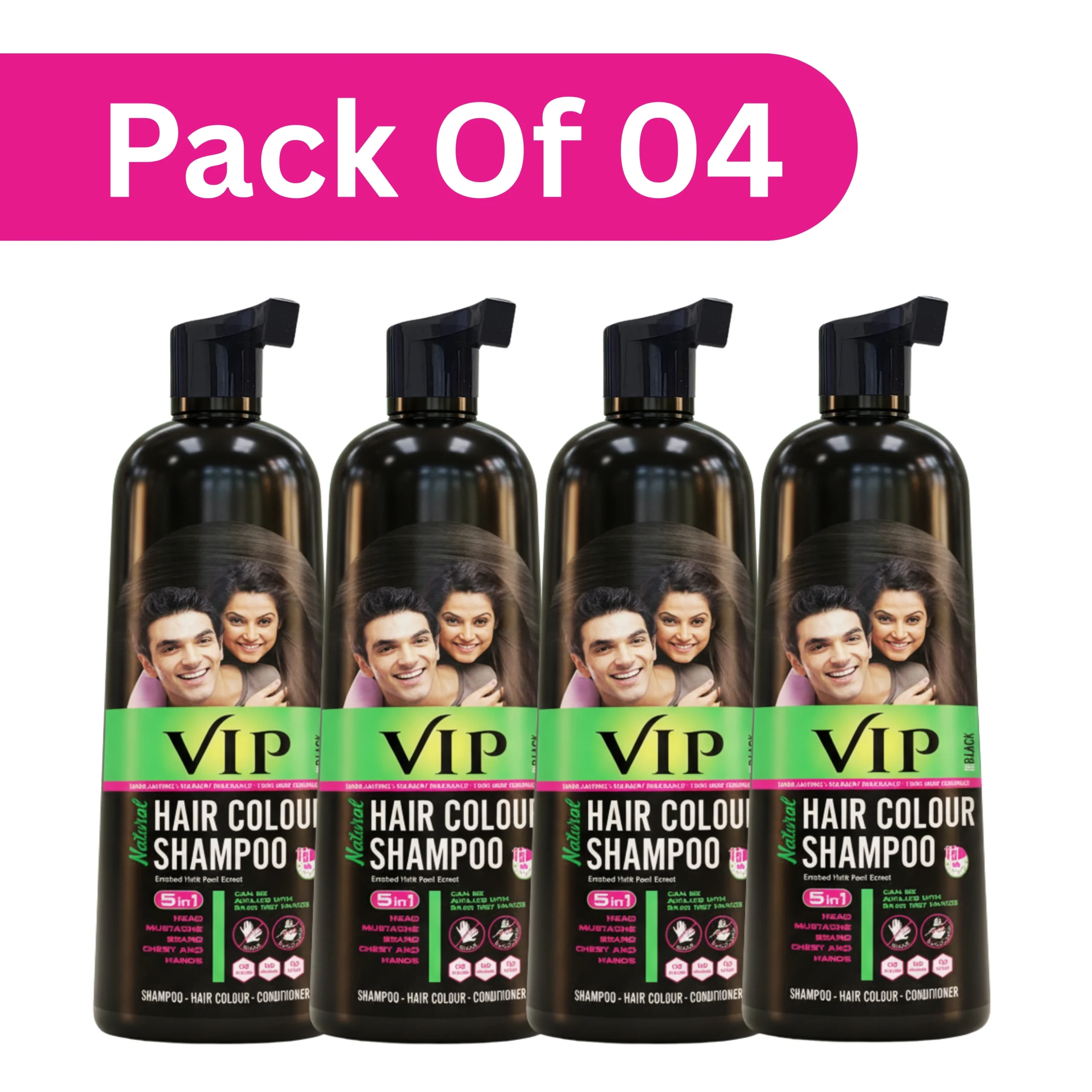 VIP 400ML Black (Pack of 4) VIP Shampoo Hair Colour, Black 400ml (Pack of 4) | Glove Free Hair Colour, Lasts Up to 3-4 weeks | Ammonia Free Permanent Hair Colour for Women & Men - Image 1