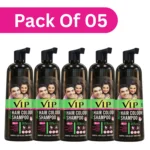 VIP Natural Hair Color Shampoo, 400ml Black (Pack of 5)| Quick & Easy Gray Coverage | 3-in-1 Natural Hair Dye for Men & Women – No Ammonia | Soft, Shiny Hair in 15 Minutes,