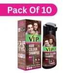 VIP Brown hair dye color shampoo, 180ml (Pack of 10) for Grey Hair Coverage | Colors Hair in 15 Minutes| Long Lasting 3-in-1 Hair Color