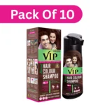 VIP Instant Shampoo Hair Colour Dark Brown 180ml (Pack of 10)| With Pearl Extracts | 100% Grey Coverage in 15 Minutes | Lasts Up to 3-4 weeks