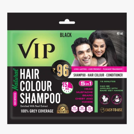 VIP Hair Colour Shampoo Black, 40ML (Women's Pack) | Men & Women 100% Grey Coverage | Easy Hair Coloring in 10 Minutes | Ammonia-Free